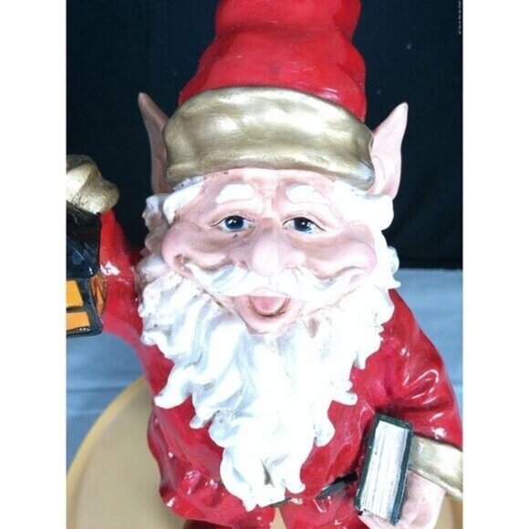 Gnome Figure Statue In Red Suit And Green Pants Holding Book Lantern - Picture 6 of 8
